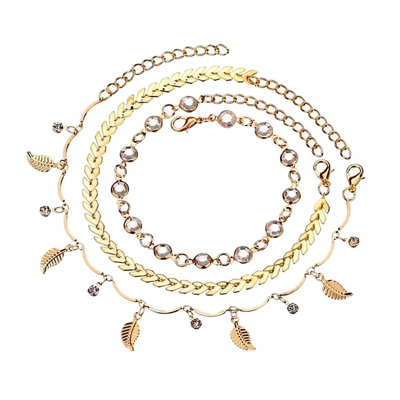⚜️[𝟯/$𝟮𝟴]⚜️3 Layered Fish Bone Leaf Anklet NEW - Picture 3 of 6